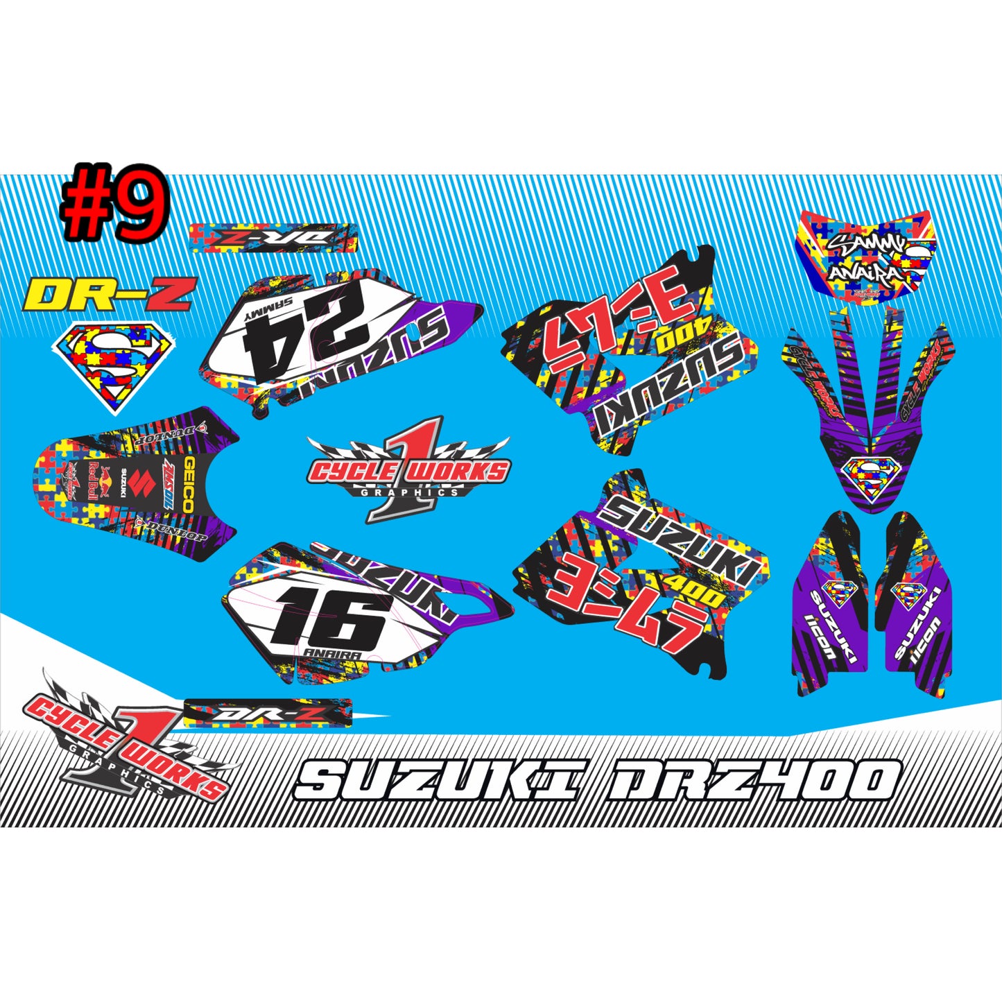 Drz400 full graphic kit fox & yoshimura